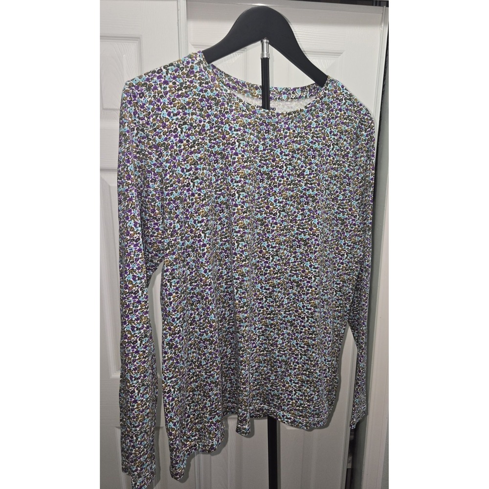 Lands End Relaxed Fit Light Blue Purple Tshirt With Flowers Size Med